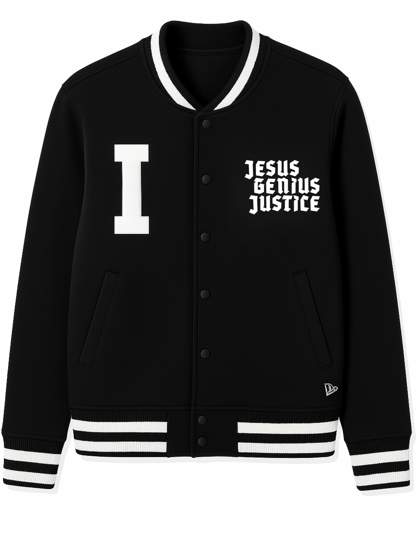 Jesus. Genius. Justice. Varsity Heavyweight Fleece Jacket